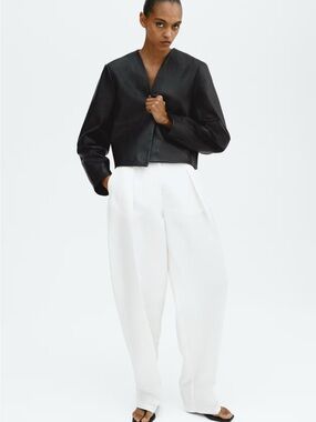 H&M Black Cropped Leather Jacket
